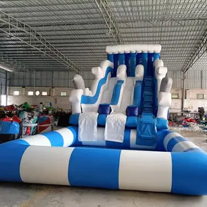 中国供应商聚氯乙烯巨型重型充气水滑梯，带大游泳池