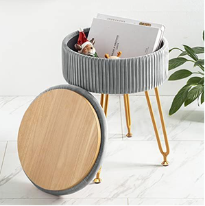 Modern <strong>Leather</strong> Ottoman Stool with Adjustable and Foldable Feature Wooden Leg <strong>Storage</strong> <strong>Footstool</strong> for Home Living Room Bedroom Use - Product Image 5