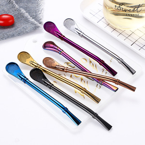 Bombilla de Acero Inoxidable de 155 mm de Alta Calidad con Cuchara Filtrante Reutilizable para Té <span class=keywords><strong>Yerba</strong></span> Mate Accesorios de Bar Nuevo para Uso Comercial y Alimentario - Product Image 1