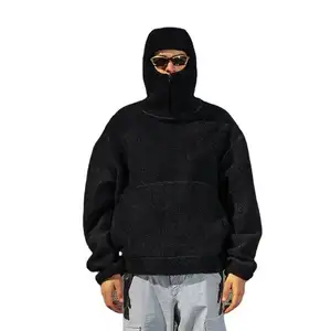 Sweat à capuche en molleton 100 % coton personnalisé avec masque en sherpa, nouvelle arrivée, col à capuche surdimensionné pour homme, pour l'hiver - Product Image 1