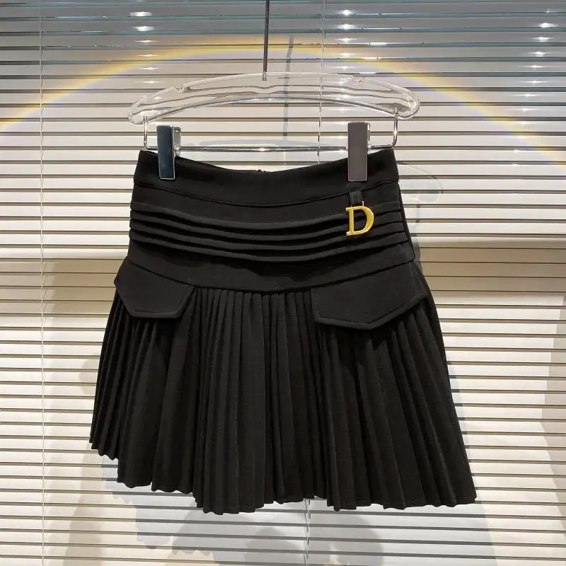 Wholesale 2022 New Fashion Letters Women's Pleated Skirt Slim High Waist Girl's Pleated Short Skirts Solid Color Mini Skirt