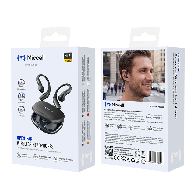 Miccell Wholesale ENC Open Ear TWS Earbuds with Secure Earhook Bluetooth Earphones Wireless Headphones for Sports Gym Workout