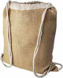 Sacs à dos en jute avec cordon de serrage en coton doux, sacs à cordon en toile de jute pour la plage, les sports et la randonnée - Product Image 5