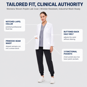 <span class=keywords><strong>Camice</strong></span> da Laboratorio su Misura per Donna, Collo a Risvolto, Mezza Cintura Posteriore, 3 Tasche, in Popeline Tessuto, <span class=keywords><strong>Camice</strong></span> Medico OEM, Uniforme Ospedaliera - Product Image 3