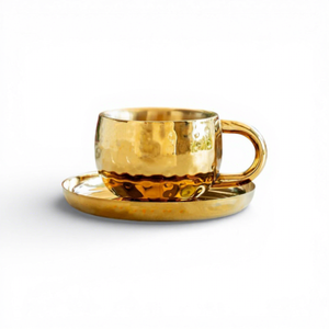 Ensemble de tasses à thé et à café isothermes en acier inoxydable de qualité supérieure avec soucoupe, finition en laiton doré, élégant, à double paroi - Product Image 1
