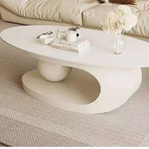 Mesa de Centro de Piedra Sinterizada de Lujo para Sala de Estar, Ovalada, para Apartamentos Pequeños, Mesa de Centro de Mármol Dorado - Product Image 5