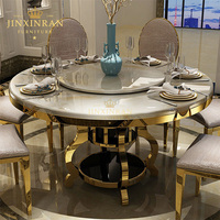 Weißer Marmor Runder Esstisch Gold Edelstahl Gebogene Beine Lazy Susan Drehplatte Hotel Bankett Restaurant Möbel