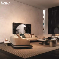 Nordisches Design Bogenförmiges Ledersofa mit Holzrahmen Hotel Villa Empfangshalle Wohnzimmer Modernes Komfort-Ecksofa