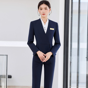 Women's Professional Suit Set Navy Blue Full Sleeve Anti-Wrinkle Office Lady Autumn Wear - Product Image 4