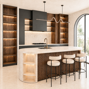 VCCUCINE Mobili da Cucina Minimalisti in Legno Impiallacciato Nero Laminato Stile Shaker con Isola Curva Scanalata Personalizzata Moderna 2 Pac - Product Image 4