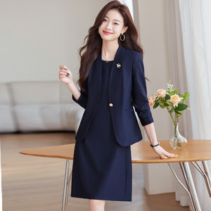 Pink Suit Jacket And Dress Two Piece <b>Set</b> Women's Business Wear Solid Color Anti Wrinkle Polyester <b>Blazer</b> Commute Style - Product Image 3