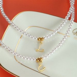 Dainty Women Accessories Custom Personalized Jewelry Pearl Necklace 26 Initial Letter Charm Necklace - Product Image 4