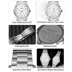Montres à quartz HALEI pour couple, neuves et originales, bracelet en acier inoxydable, montre-bracelet tendance pour homme et femme, mouvement japonais - Product Image 5