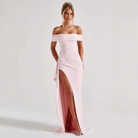 Robes de soirée longues asymétriques sans bretelles, fendues, sexy et élégantes, taille empire, pour femmes, vente en gros sur mesure