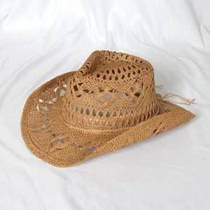 Chapeau de cowboy en paille vintage de haute qualité pour l'été, vente en gros, style western, pour adulte, avec cordon coupe-vent - Product Image 3
