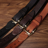 Ceintures en cuir véritable teint à l'eau de style vintage haut de gamme pour hommes, ceinture polyvalente décontractée avec boucle en cuivre pour jeans