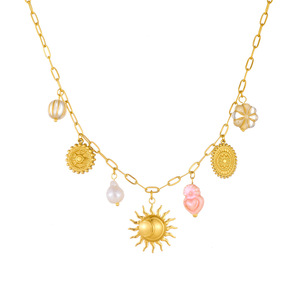 European American Fashion Stainless Steel Necklace <b>Bracelet</b> <b>Set</b> Sun Pendant Women's Everyday Wear Jewelry <b>Set</b> - Product Image 5