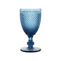 Vente d'usine gobelets bleus 8oz tasses à eau en verre verrerie colorée conception de diamant rond boire verres à vin de mariage gobelets