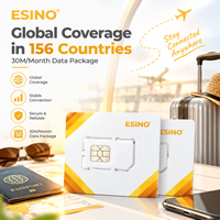 Carte SIM IoT mondiale ESINO, couverture dans 156 pays, forfait de données mensuelles de 30 Mo, connectivité d'entreprise stable et sécurisée