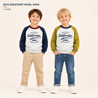 Nouveau Sweat-shirt Garçon Automne 2026 en Mélange de Coton, Manches Raglan, Coupe Ample, Imprimé Lettres, Patchwork, Pull Décontracté pour Enfants, Haut de Sport
