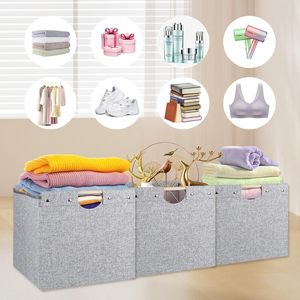 Cubos de almacenamiento plegables Contenedores de tela con asas de madera para estantes <span class=keywords><strong>Kallax</strong></span> - Product Image 1