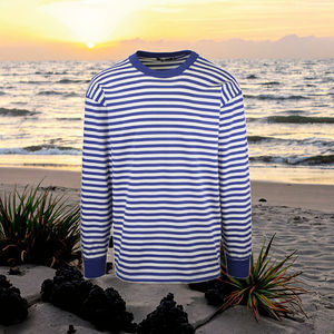 T-shirt en coton lourd 280g pour homme, rayé, manches longues, décontracté, design uni, coupe classique, tricoté, OKONKWO, automne-printemps - Product Image 3