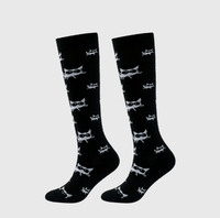 Chaussettes de compression noires à imprimé chat mignon, chaussettes hautes pour le sport, le pickleball, la course à pied, les voyages, l'usage quotidien