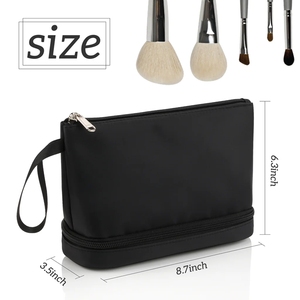 Sac de maquillage noir double couche personnalisé sac de lavage anti-salissure porte-pinceau de maquillage étanche produits cosmétiques pour femmes - Product Image 2