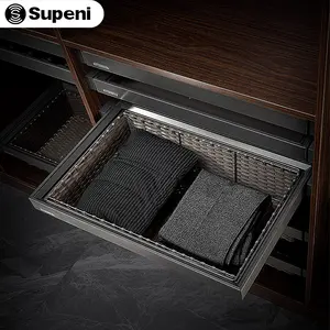 Cesta Deslizante para <span class=keywords><strong>Armario</strong></span> de Aluminio y Ratán ABS, Organizador Extraíble que Ahorra Espacio, Duradero para <span class=keywords><strong>Armario</strong></span> de Dormitorio - Product Image 1