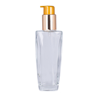 Distributeur de shampooing de luxe transparent de 100ml, pompe à lotion pour les mains en aluminium carré, anneau moyen, bouteille de couleur orange pour cosmétiques