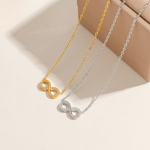 Collana <span class=keywords><strong>con</strong></span> Simbolo dell'<span class=keywords><strong>Infinito</strong></span> in Acciaio Inossidabile Placcato Oro 18K, Pendente a Forma di 8 <span class=keywords><strong>con</strong></span> Diamanti CZ per Donne - Product Image 5