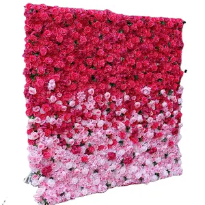 3d Roll Up Tecido Pano Base Rosa Silk Rose Flowerwall Backdrop Personalizado Painel Decoração Flor Artificial Parede Para Decoração Do Casamento