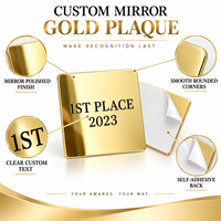 Plaque de nom en aluminium poli miroir doré personnalisée, autocollante, plaque de récompense, étiquette de logo métallique pour trophée, boîte cadeau