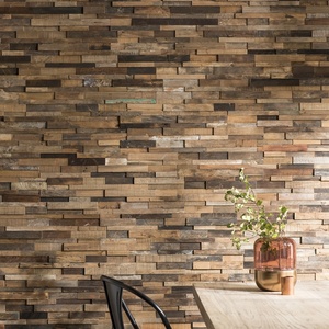 MUMU DESIGN Self Adhesive <strong>Wood</strong> Wallboard <strong>Planks</strong> <strong>Reclaimed</strong> Rustic Look <strong>Wood</strong> Mosaic - Product Image 2
