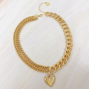 Collar de Acero Inoxidable para Mujer 2026, Collar Personalizado con Cadena de Eslabones Gruesos de Oro de 18k y Colgante de Corazón de Cristal - Product Image 1