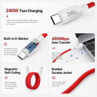 Câble USB-C vers USB-C magnétique à enroulement automatique 240W PD3.1 E-Marker en nylon tressé anti-emmêlement 1M Vente en gros