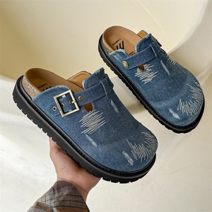 Zapatos de mezclilla estilo retro con punta invertida, pantuflas para mujer, estilo veraniego, de una pieza, con suela suave, modernos, zapatos sin cordones para hombre - Product Image 1