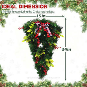 Guirnalda Navideña de Lujo Ecológica de 24 Pulgadas con Forma de Lágrima, con Bayas Rojas, Lazo y Campanas para Decoración del Hogar y Fiestas - Product Image 3