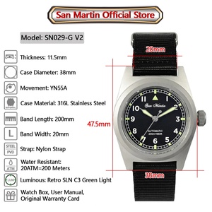 San Martin SN029-G V2 Piloter Simple Vintage Watch Men's Automatic Mechanical Watches <b>Spray</b> Sand Case 20Bar <b>Waterproof</b> - Product Image 2