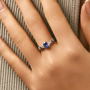 S925 <b>Silver</b> Sapphire <b>Ring</b> Oval Cut Prong Setting Flower Pattern Rhodium Plated Women's Engagement Gemstone <b>Ring</b> - Product Image 3