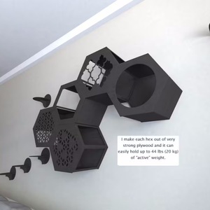 Juego de muebles hexagonales para gatos, estante de pared multifuncional negro para gatos, casa para mascotas de tamaño mediano - Product Image 2