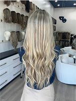 Perruque Lace Front 100% Cheveux Européens Naturels, Lace Top, Racine Brun Moyen Effet Fondant avec Mèches Blondes, Nœuds Simples Invisibles, pour Femmes Souffrant de Perte de Cheveux