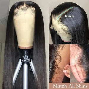 Perruque en dentelle HD 100% cheveux humains pour femmes, facile à porter, avec pré-définition de la ligne des cheveux et baby hair, en dentelle transparente <span class=keywords><strong>beige</strong></span> clair - Product Image 2