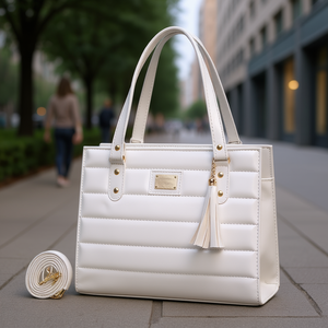 Bolso Bandolera Acolchado para Mujer Fana Kaela, Forro de PU Blanco, Cierre Abierto, Bolso Casual con Decoración de Borlas - Product Image 2
