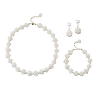 Set Perhiasan Mutiara Air Tawar Alami Bentuk Bunga, Kalung Tungsten Rantai Klavikula, Gelang Popcorn, Anting, dan Rantai Tangan Anyaman