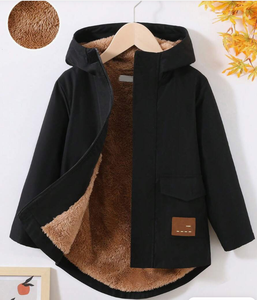 Veste d'hiver à capuche doublée en polaire imprimée ours en peluche pour garçons avec poches zippées |   Manteaux d'hiver pour enfants - Product Image 1