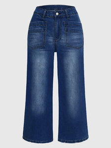 Jeans <span class=keywords><strong>de</strong></span> Mujer <span class=keywords><strong>de</strong></span> Cintura Alta, Pierna Ancha, Bolsillos con Parches, Estilo Holgado, Cinturón Negro con Hebilla Dorada, Minimalista - Product Image 2