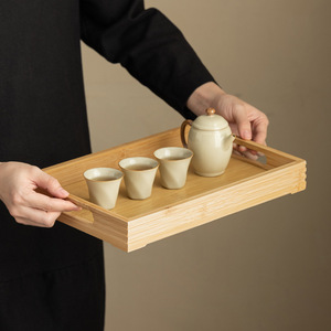 Household bamboo and wood <b>tea</b> <b>tray</b> with handle, rectangular dry brewing <b>tea</b> <b>tray</b>, suitable for <b>tea</b> room and living room storage. - Product Image 4
