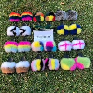 Mode féminine couleur naturelle sandales en fourrure de raton laveur léger plat vraie fourrure pour pantoufles pour l'été en gros toboggan à la mode - Product Image 2