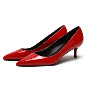 New Spring Autumn Classic Women Genuine Patent Leather Office Pumps Thin High Heels Red Nude Sliver Work Wedding Shoes Lady
